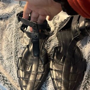 Alexander Wang black leather Ankle T Strap Caged Sandals